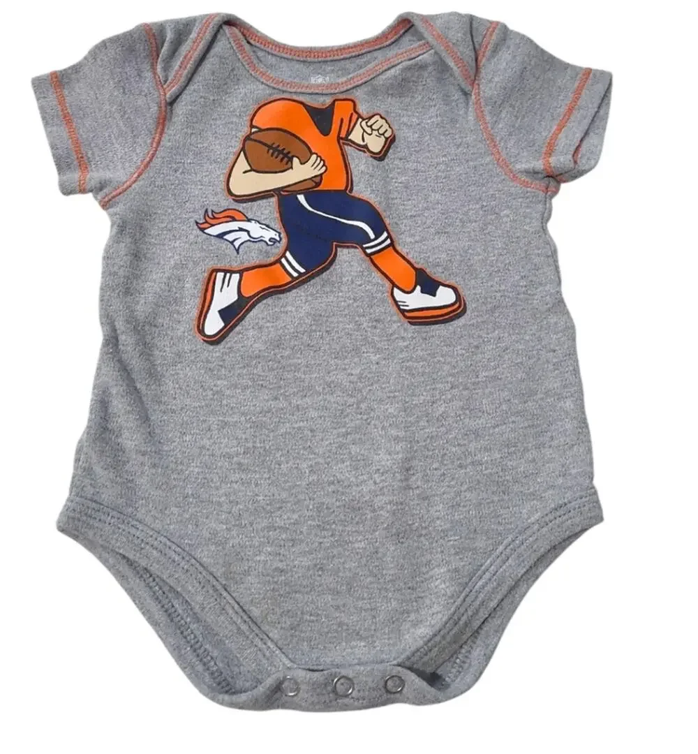 NFL Team Apparel SZ 6/9M Denver Broncos One Piece Bodysuit Football Player Grey